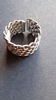 Woven basketwork silver ring