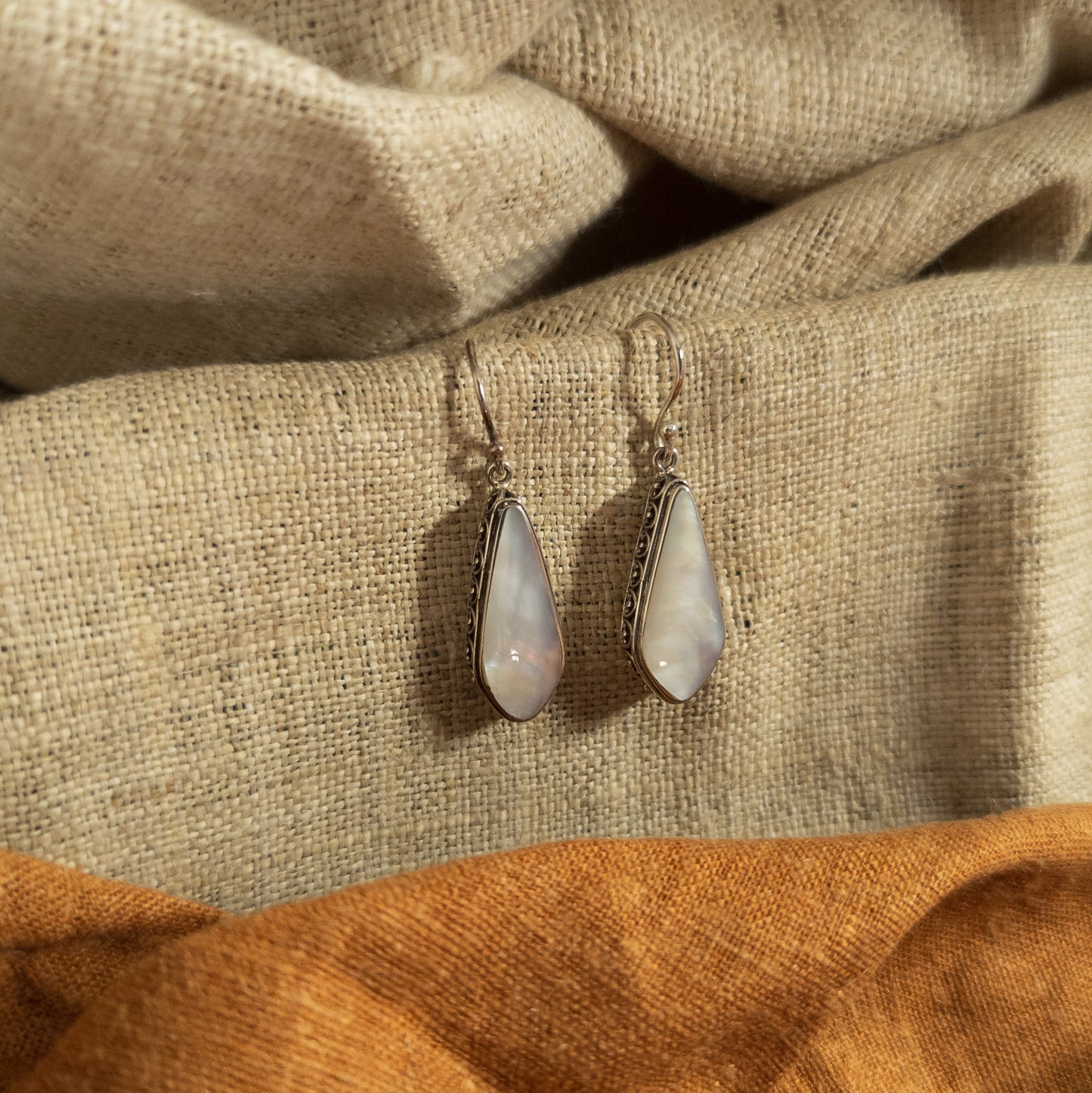 Silver Teardrop Earrings - Shell Drop Design | Handmade Jewellery