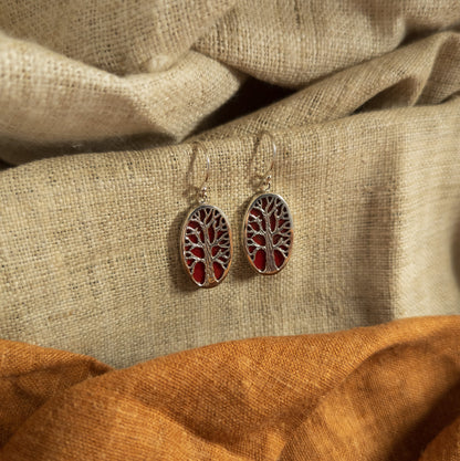 Silver Tree Earrings - Oval Tree Of Life Design | Handmade Silver Jewellery