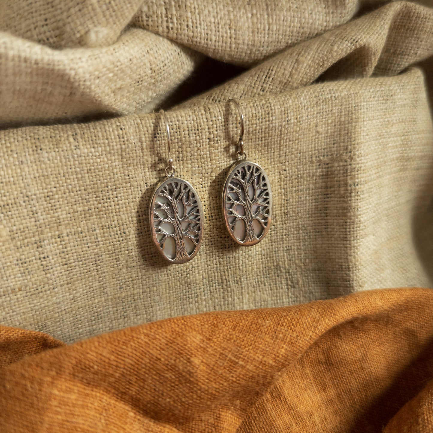 Silver Tree Earrings - Oval Tree Of Life Design | Handmade Silver Jewellery