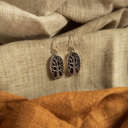 Silver Tree Earrings - Oval Tree Of Life Design | Handmade Silver Jewellery