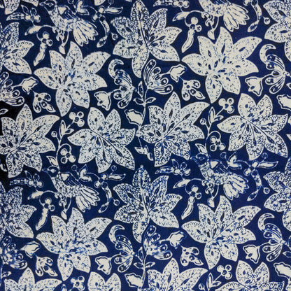 Traditional Blue & White Batik - Large Floral Design | 112cm Wide | Indonesian