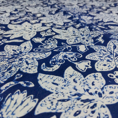 Traditional Blue & White Batik - Large Floral Design | 112cm Wide | Indonesian