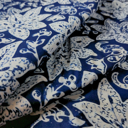 Traditional Blue & White Batik - Large Floral Design | 112cm Wide | Indonesian