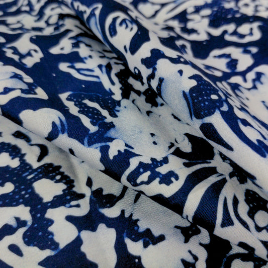 Traditional Blue & White Batik - Abstract Flowers | 112cm Wide | Indonesian