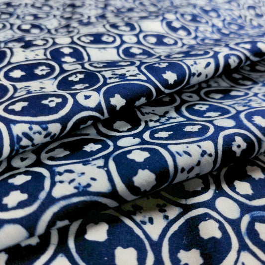 Traditional Blue & White Batik - Kawung Design | 112cm Wide | Indonesian