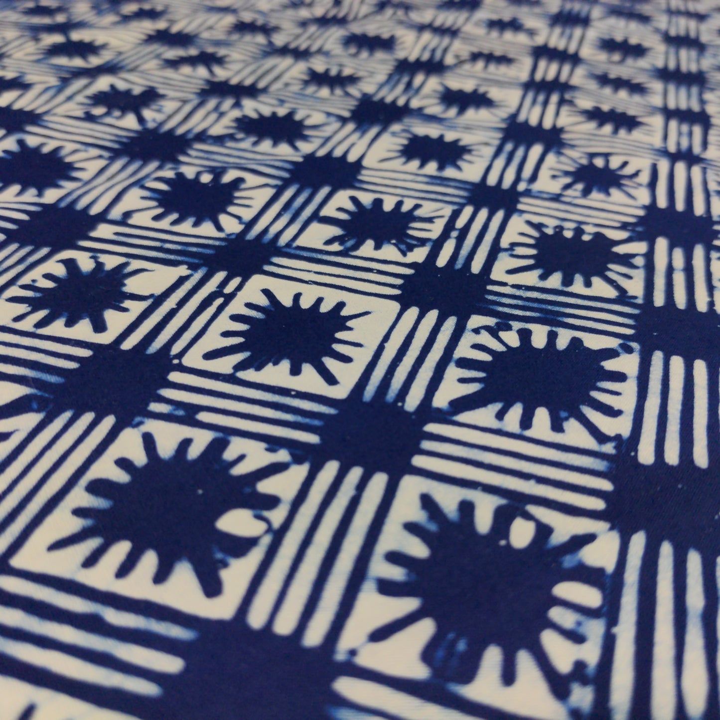 Traditional Blue & White Batik - Star Trellis | 112cm Wide | Indonesian