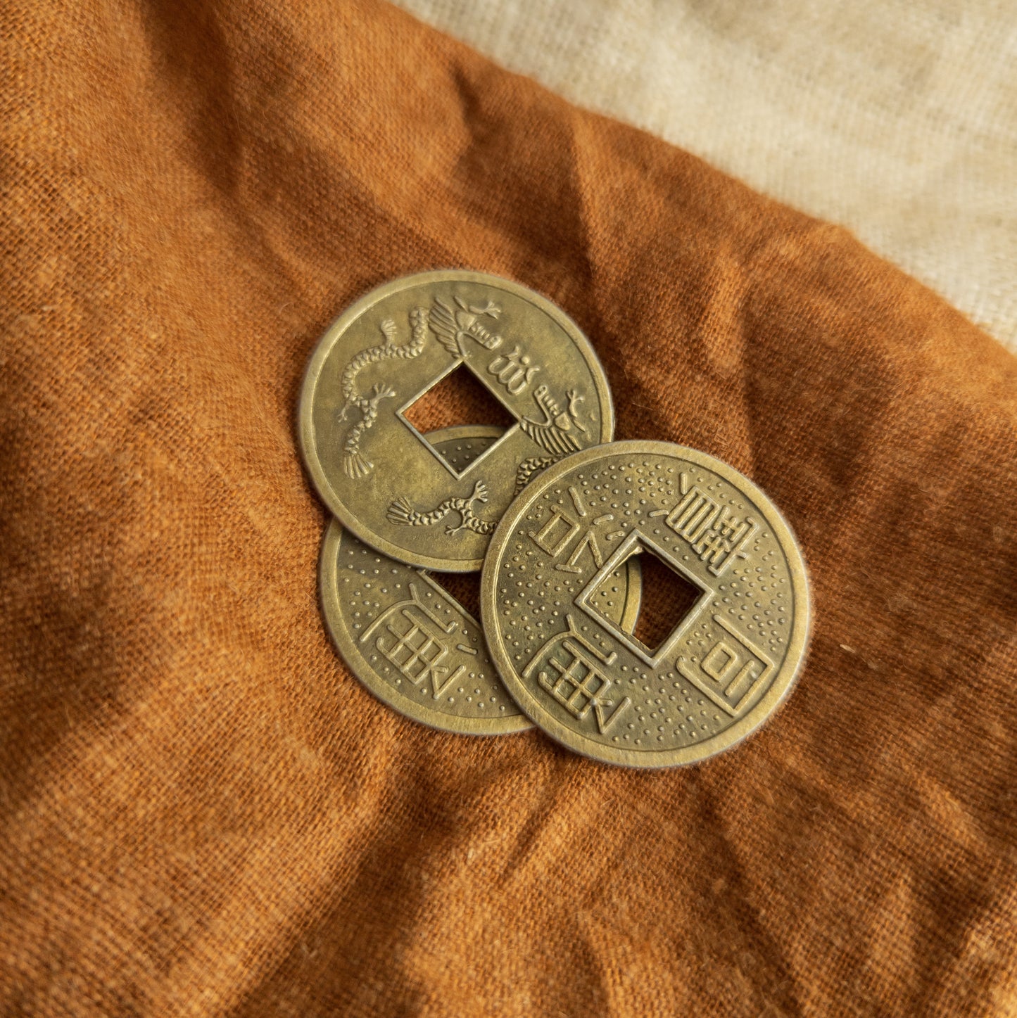 Large Chinese Coins | Brass-Coloured Feng Shui Charms | Set of 3