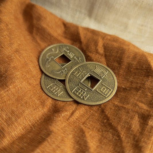 Large Chinese Coins | Brass-Coloured Feng Shui Charms | Set of 3