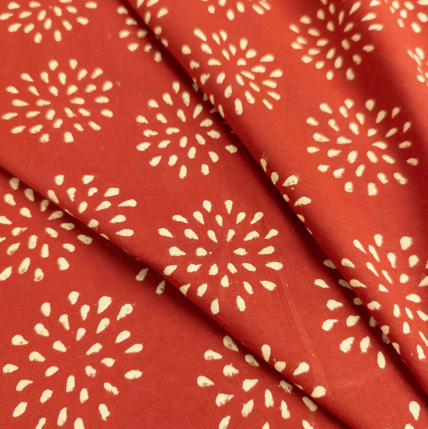 100% Cotton Block Print Fabric - Red Dandelion | Hand Printed in India | 112cm