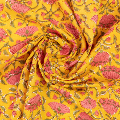 Bright Floral Indian Block Print Fabric - 100% cotton | 112cm Wide