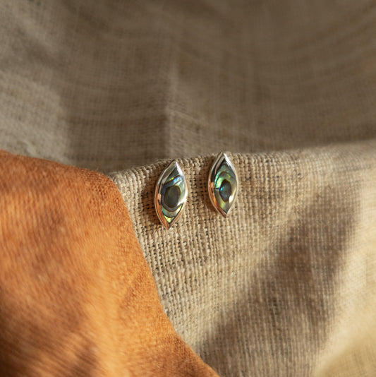 Oval Silver Studs - Semi Precious Earrings - Handmade Indonesian Jewellery