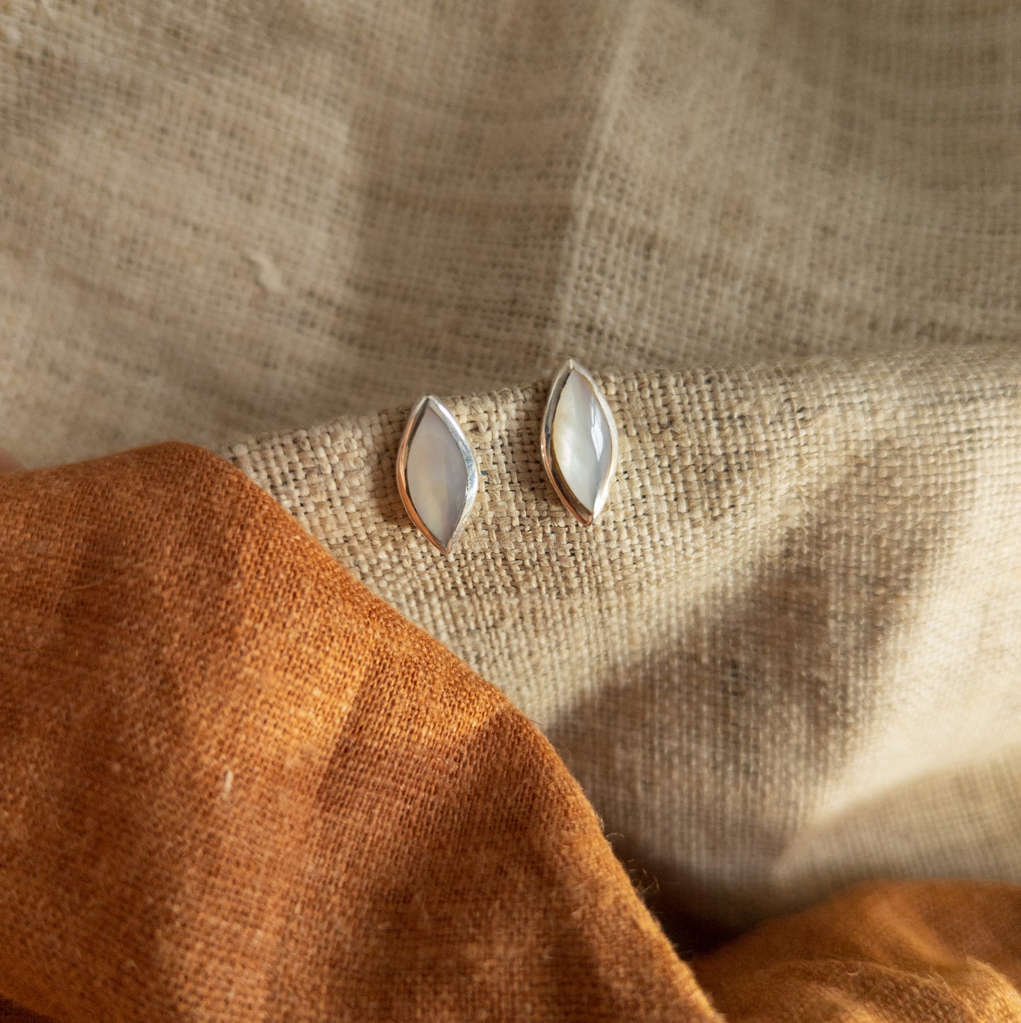 Oval Silver Studs - Semi Precious Earrings - Handmade Indonesian Jewellery