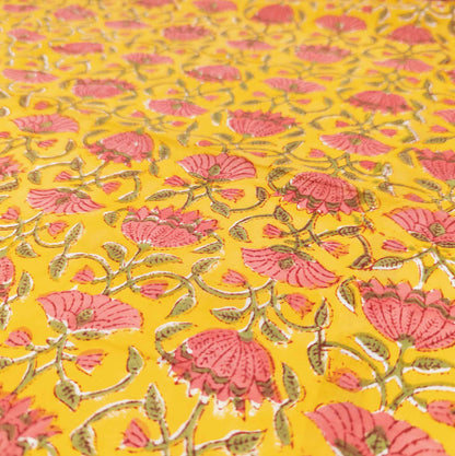 Bright Floral Indian Block Print Fabric - 100% cotton | 112cm Wide