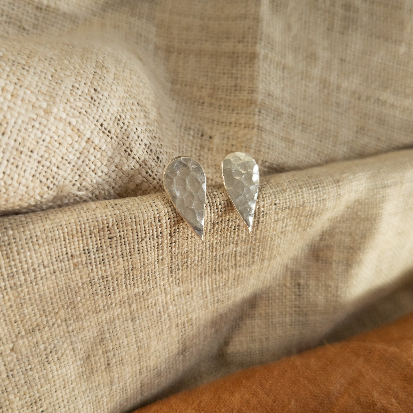 Hammered Silver Teardrop Studs - Hill Tribe Silver Jewellery