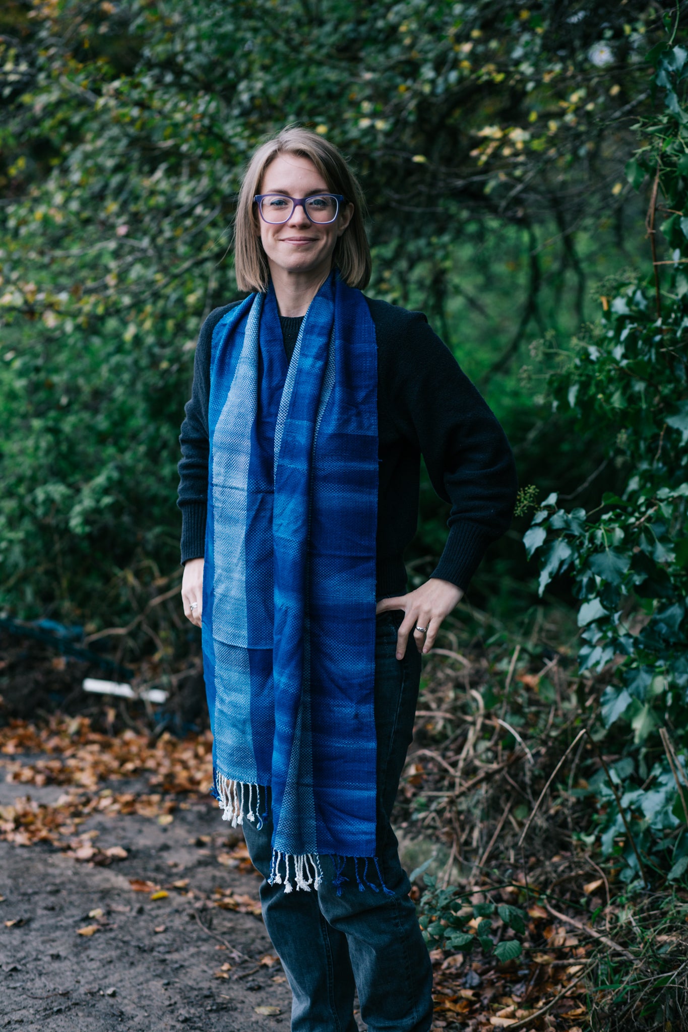 Handwoven Rayon Scarf | Natural Indigo Dye | 2m x 32cm