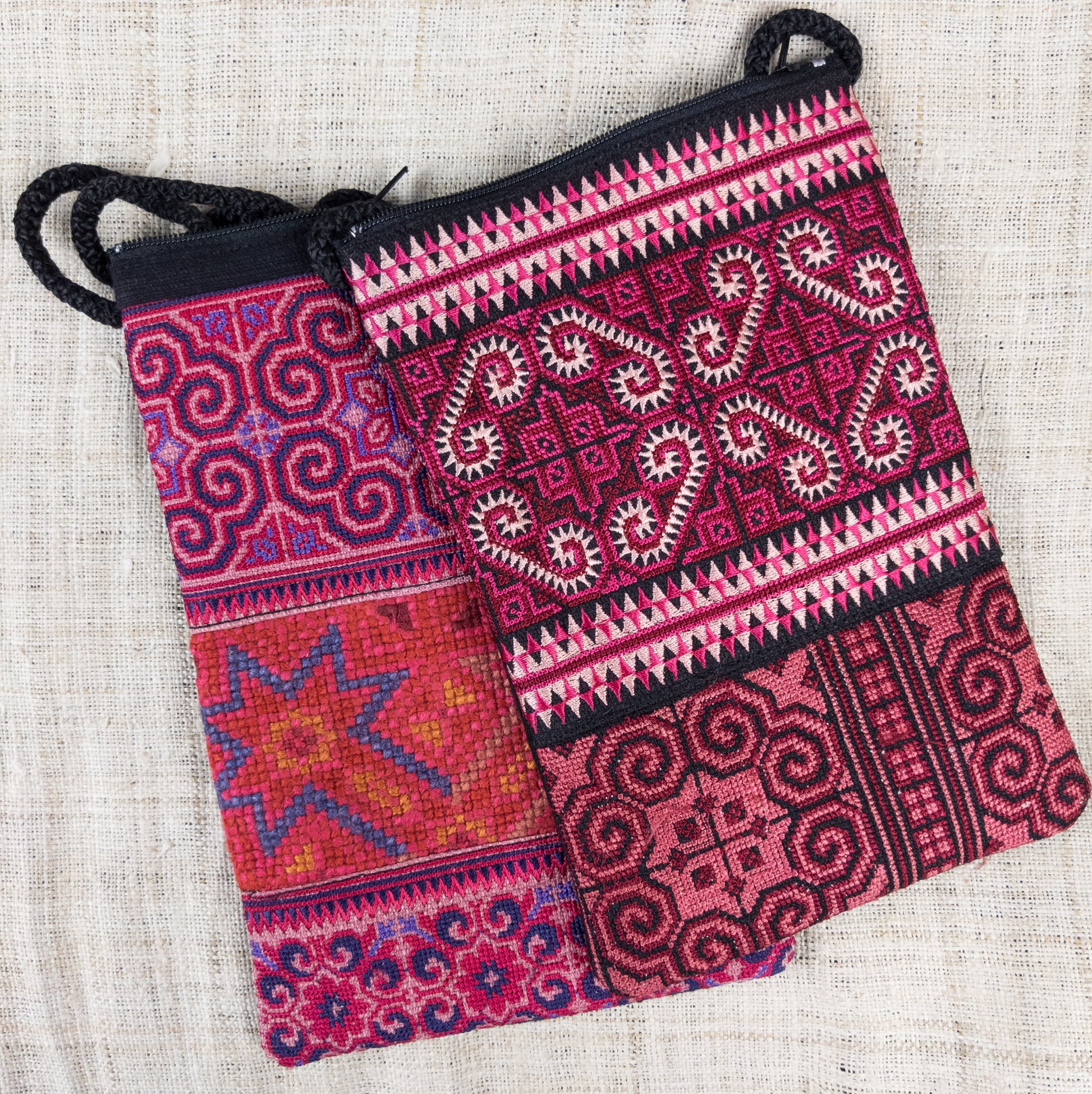 Embroidered Shoulder Bags Featuring Traditional Hill Tribe Embroidery from Thailand.