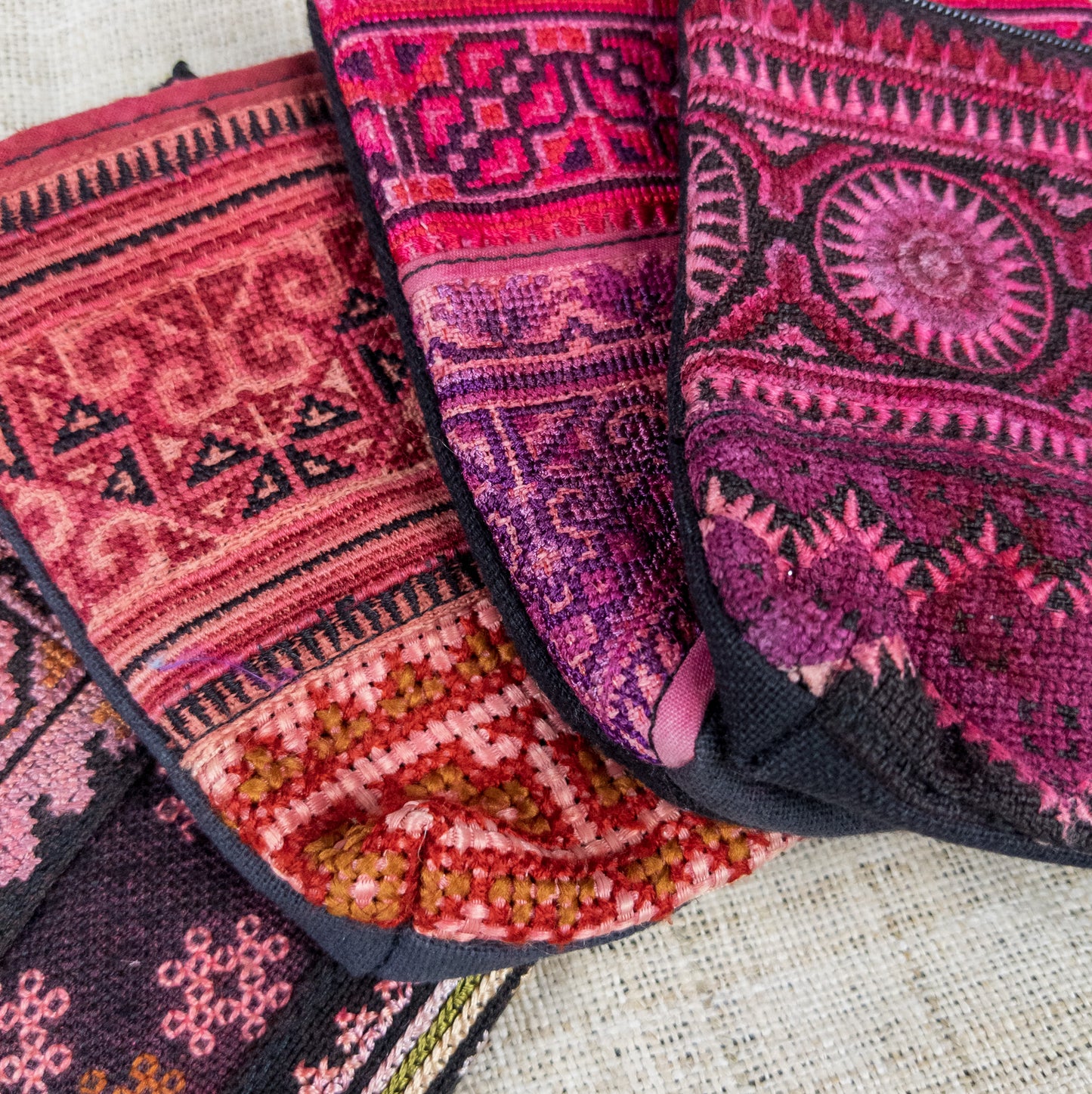 Traditional embroidered purses handmade by Hill Tribe women in Northern Thailand