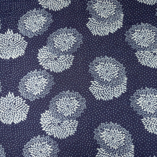 Indigo Peony Print Fabric - Japanese Quilting Fabrics