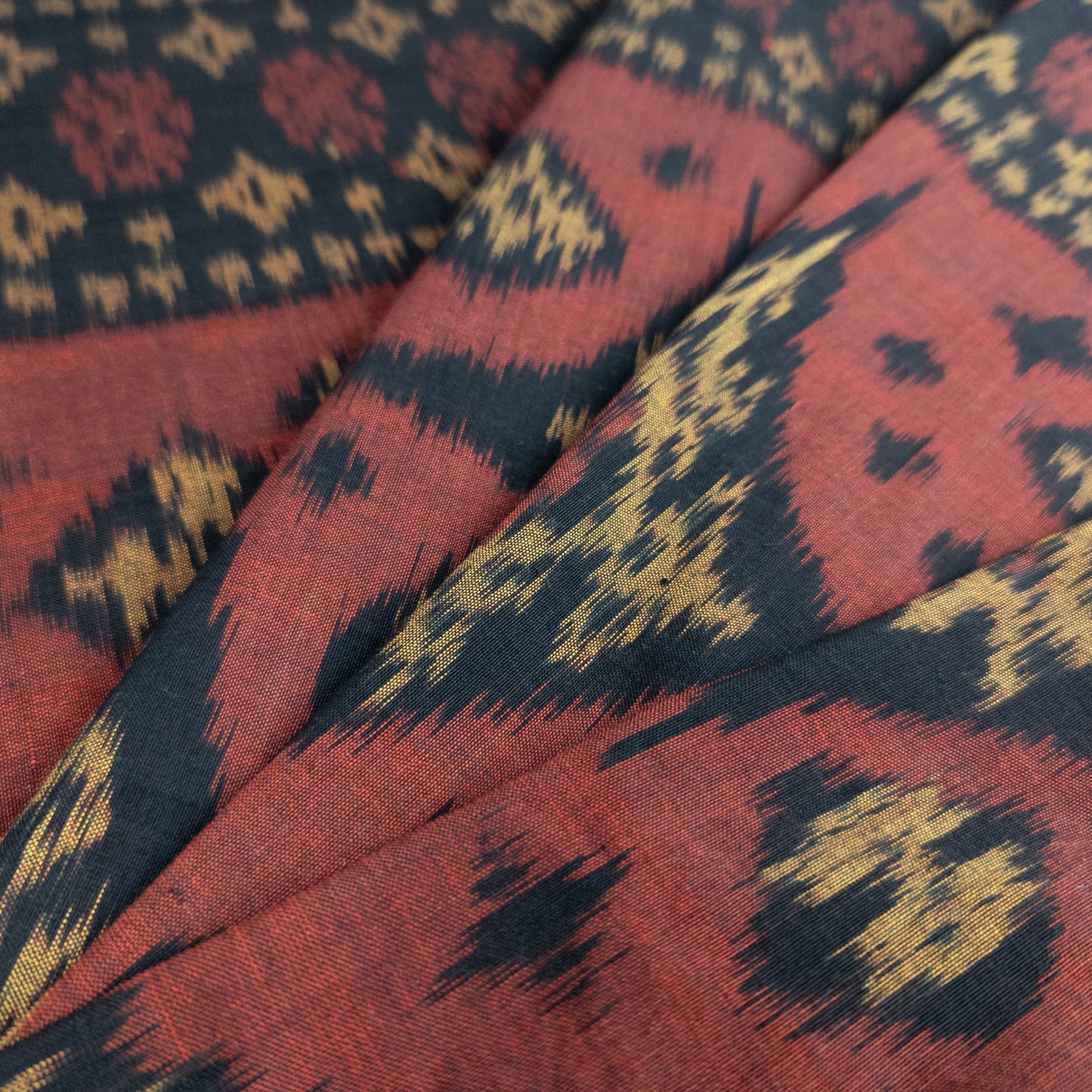 Ikat Fabric - Burgundy and Black Handwoven Asian Fabric