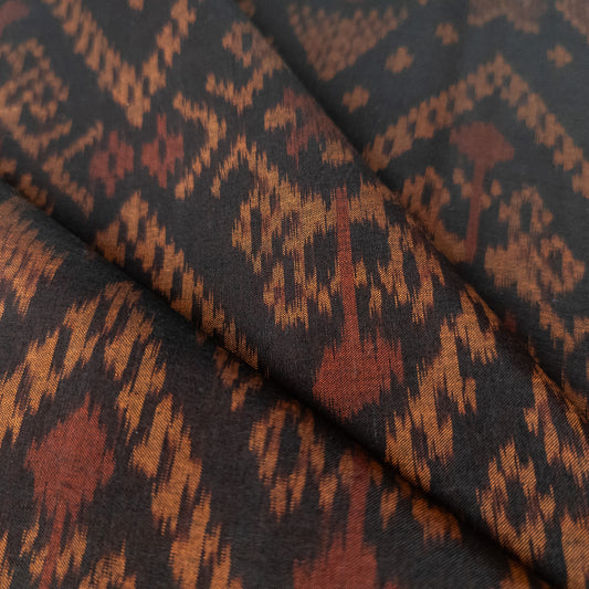 Ikat Fabric By The Metre - Chestnut Brown Indonesian Ikat - Handwoven Textiles