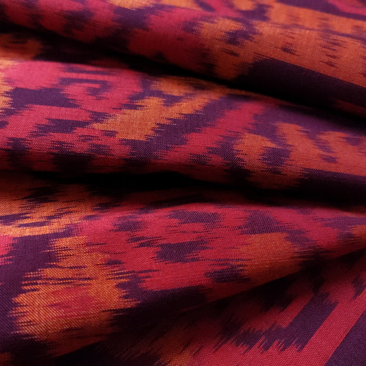 Orange and Red Ikat Fabric - Handwoven Indonesian Ikat By The Metre