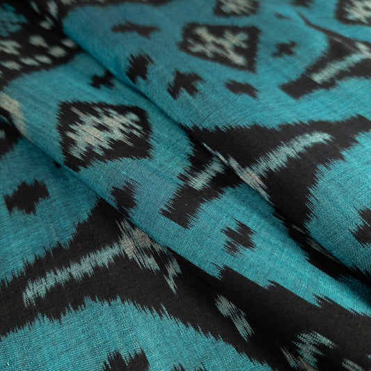 Black and Turquoise Ikat Fabric - Handwoven in Bali