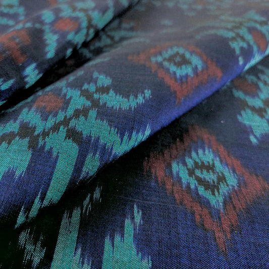 Deep Blue Ikat Fabric - Handwoven Indonesian Ikat By The Metre