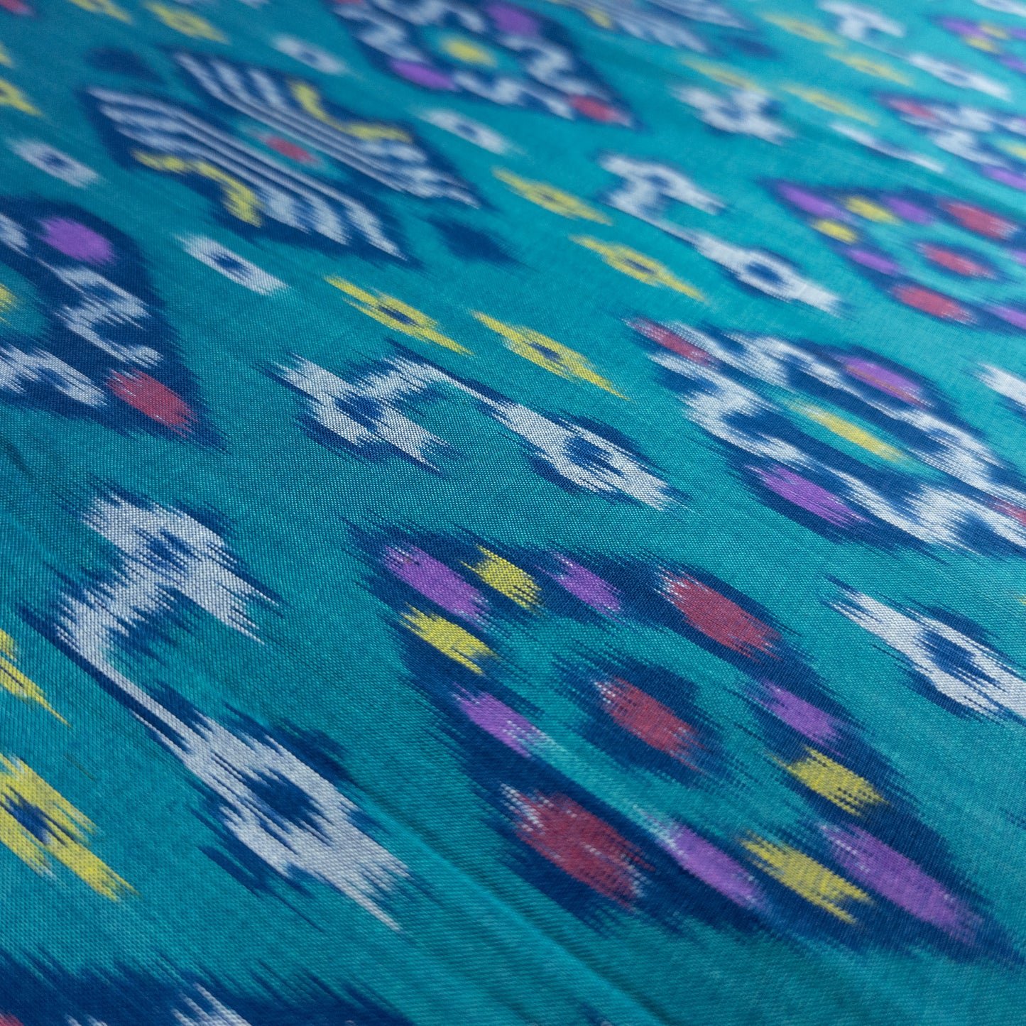 Turquoise Blue Ikat Fabric - Beautiful Teal Handwoven Asian Fabric