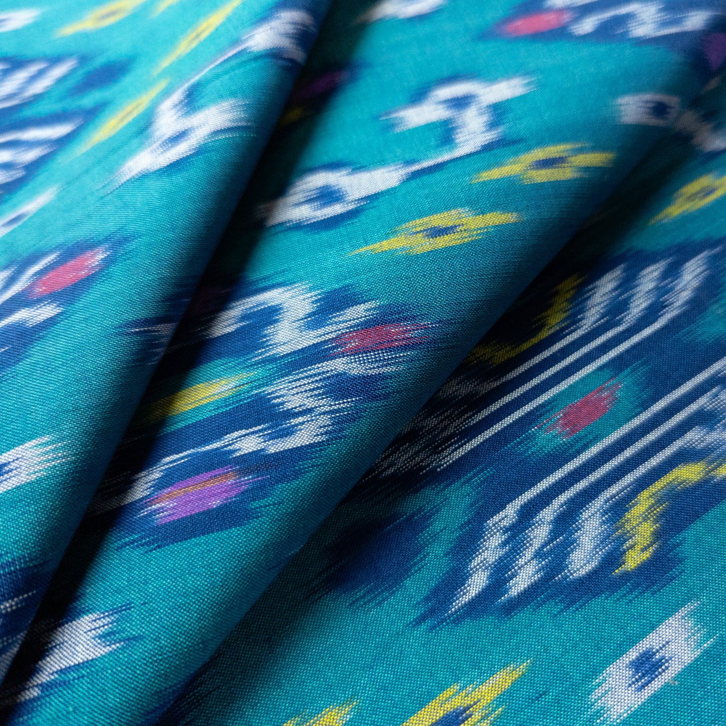 Turquoise Blue Ikat Fabric - Beautiful Teal Handwoven Asian Fabric