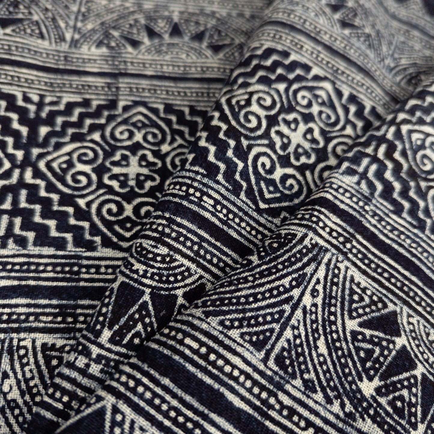 Handwoven Hill Tribe Batik Fabric | Indigo Rising Sun | 36cm Wide