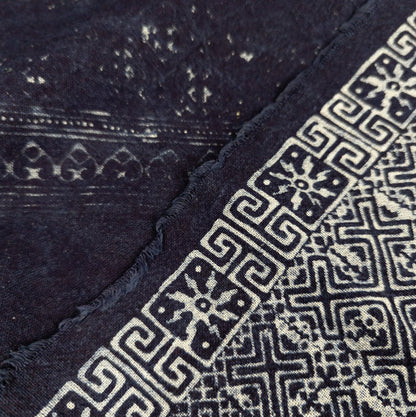 Handwoven Indigo Fabric | Traditional Hill Tribe Batik from Thailand | 36cm Wide