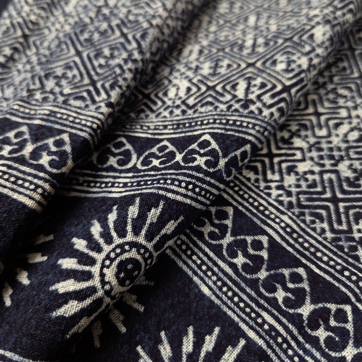 Handwoven Indigo Fabric | Traditional Hill Tribe Batik from Thailand | 36cm Wide