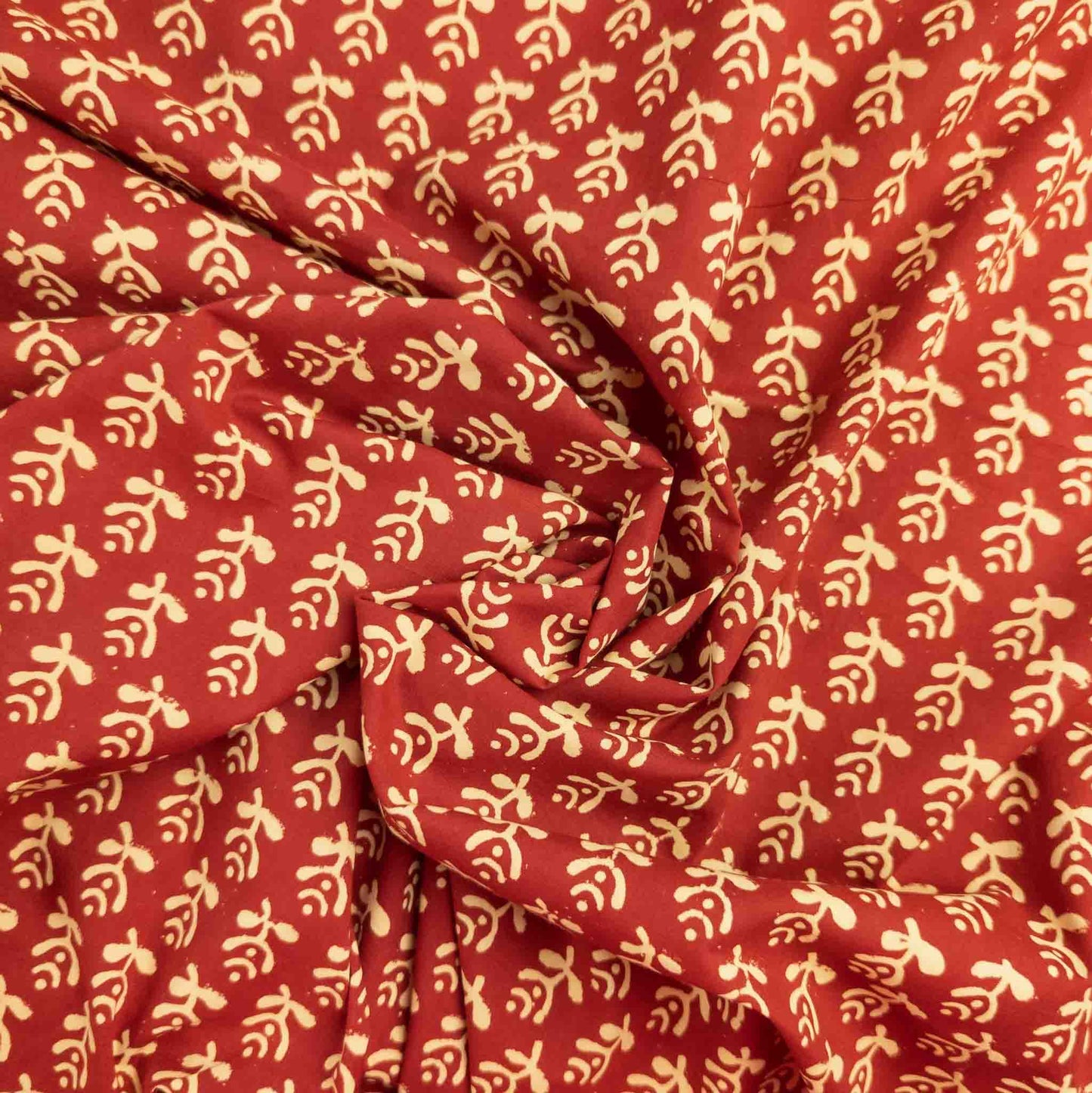 Red Block Print Fabric - Traditional Indian Motif | 100% Cotton | 112cm Wide