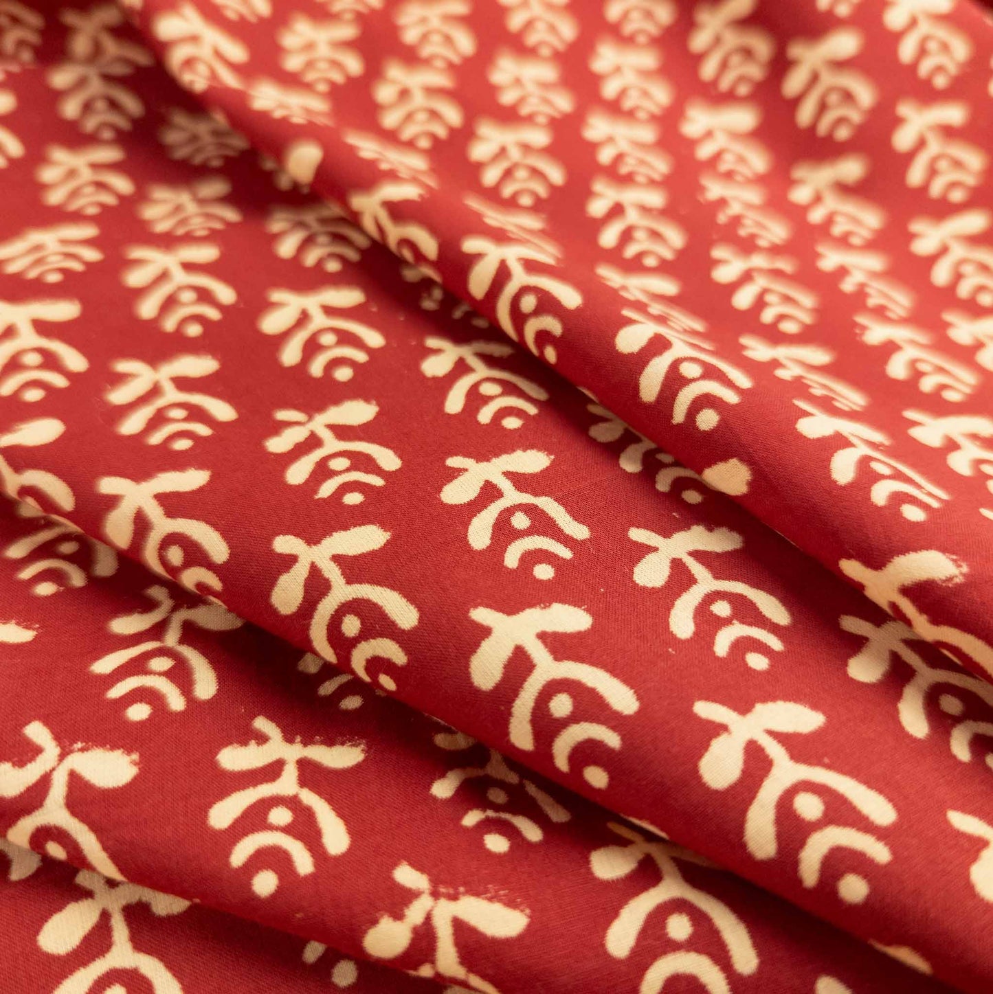 Red Block Print Fabric - Traditional Indian Motif | 100% Cotton | 112cm Wide