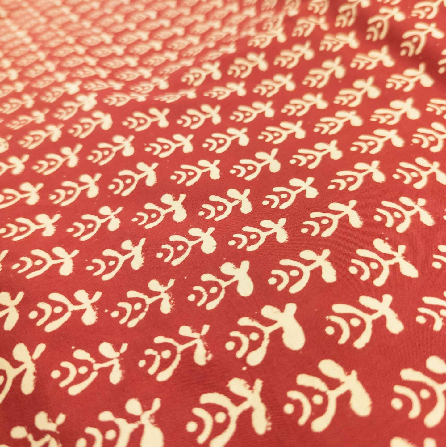 Red Block Print Fabric - Traditional Indian Motif | 100% Cotton | 112cm Wide