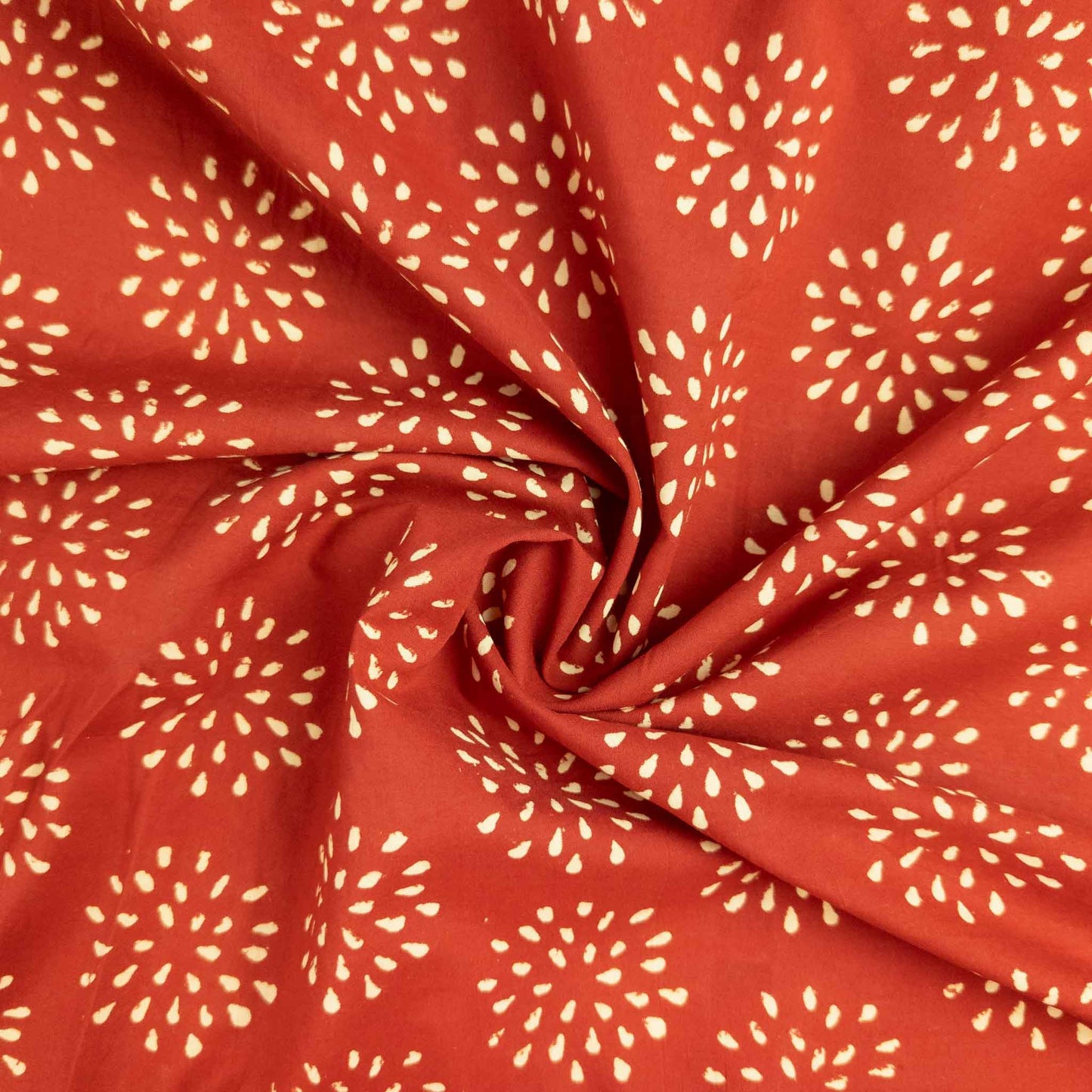 100% Cotton Block Print Fabric - Red Dandelion | Hand Printed in India | 112cm