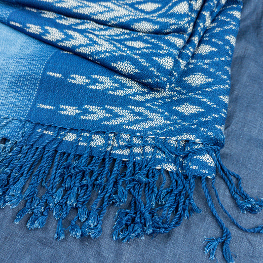 Indigo Rayon Shawl - Handwoven Mutmi Design | 2m x 60cm