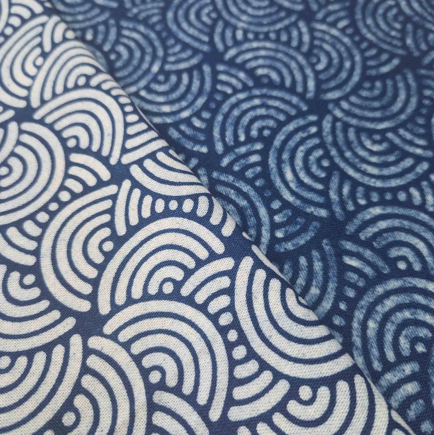 Indigo Cotton Fabric | Japanese Arch Pattern | 110cm Wide