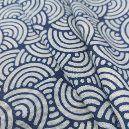 Indigo Cotton Fabric | Japanese Arch Pattern | 110cm Wide