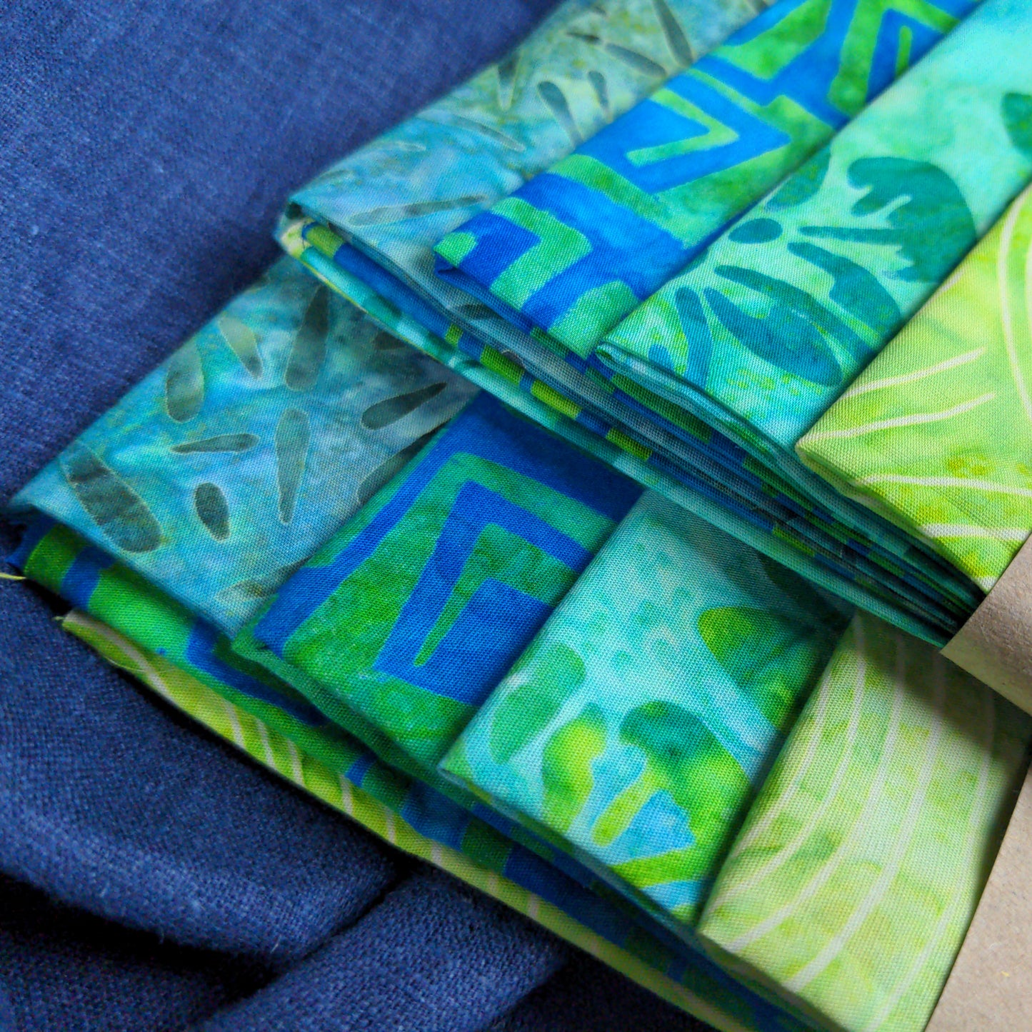 Green Fat Quarter Set - Batik Quilting Fabrics - 4 pack