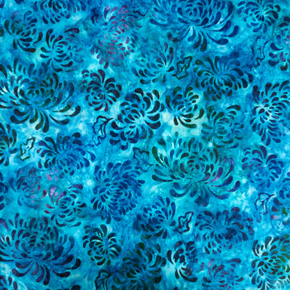 Modern Batik Fabric - Blue Floral Print - Cotton Batik By The Metre