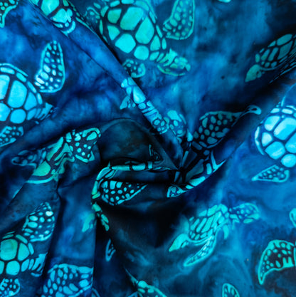 Contemporary Batik - Deep Blue Sea Turtle - Batik Fabric By The Metre