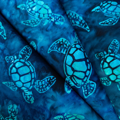 Contemporary Batik - Deep Blue Sea Turtle - Batik Fabric By The Metre