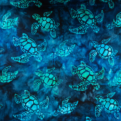 Contemporary Batik - Deep Blue Sea Turtle - Batik Fabric By The Metre