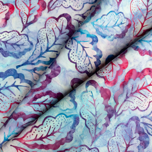 Batik Fabric - Pastel Oak Leaf Design - Balinese Batik By The Metre