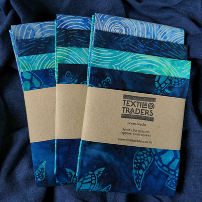 Ocean Depths Batik Fat Quarter Bundle - 4 Pieces | Blue & Green | Modern Quilting Fabric