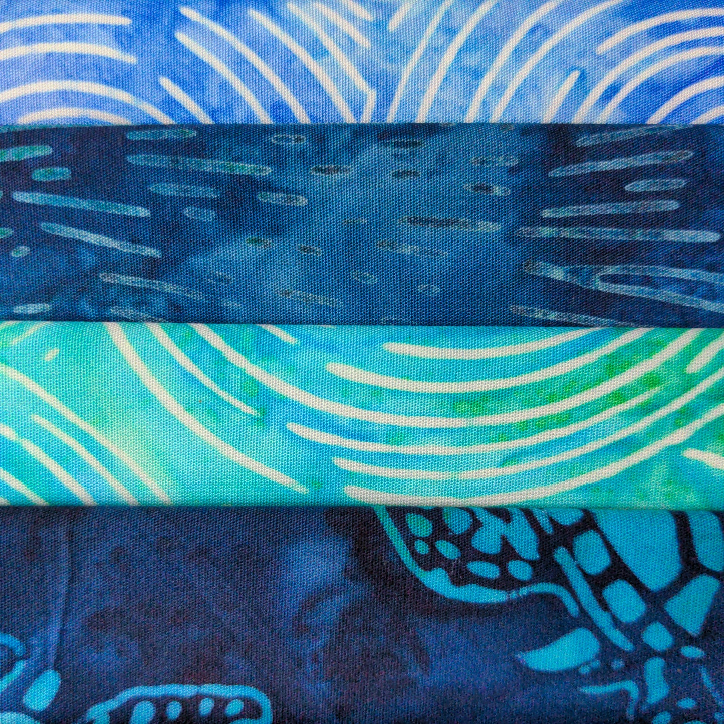 Ocean Depths Batik Fat Quarter Bundle - 4 Pieces | Blue & Green | Modern Quilting Fabric