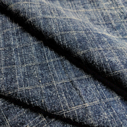 Dark Blue Stonewash Fabric - Woven Checked Indigo