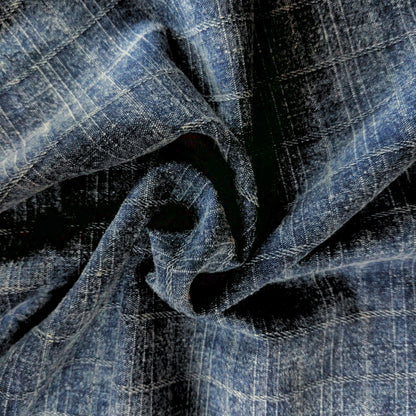 Dark Blue Stonewash Fabric - Woven Checked Indigo